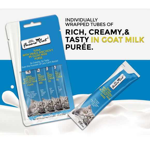 Fussie Cat Tuna with Small Anchovy in Goat Milk Puree Lickable Cat Treats 0.5-oz x 4-tubes - Cat Treats 3