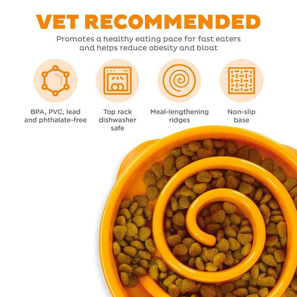 Outward Hound Fun Feeder Slo Bow Slow Feeder Dog Bowl, Orange Swirl