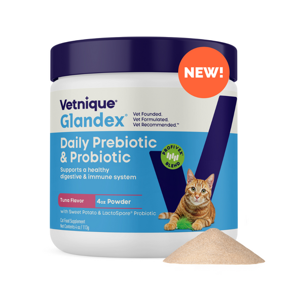 Glandex Daily Prebiotic & Probiotic Powder for Cats Tuna Flavor 4 oz - Cat Digestive & Probiotics Supplements 1