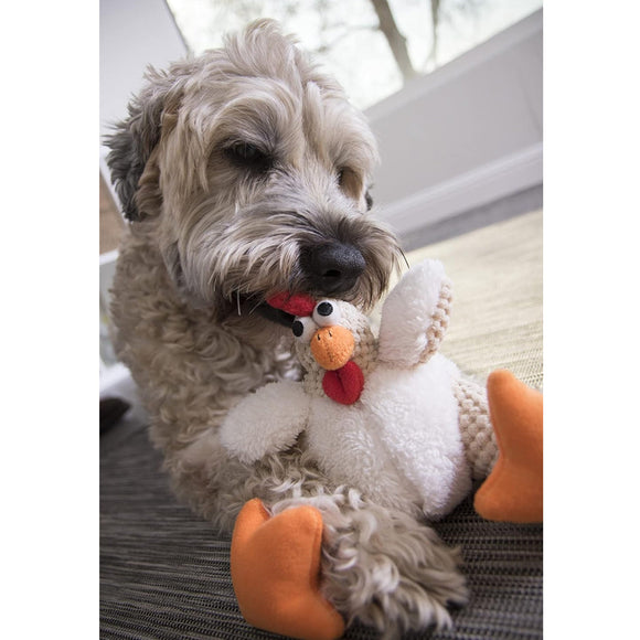goDog Checkers Rooster with Chew Guard Technology Tough Plush Toy For Dog (White)