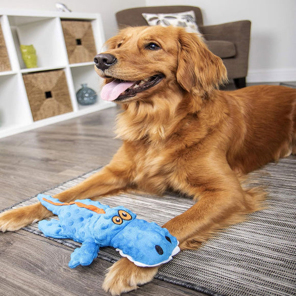 GoDog Gators Chew Guard Squeaky Plush Dog Toy Blue Large - Dog Toys 8