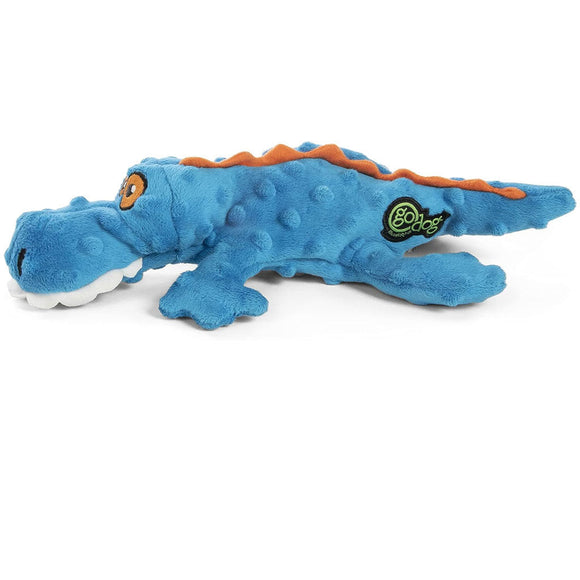 GoDog Gators Chew Guard Squeaky Plush Dog Toy Blue Large - Dog Toys 3