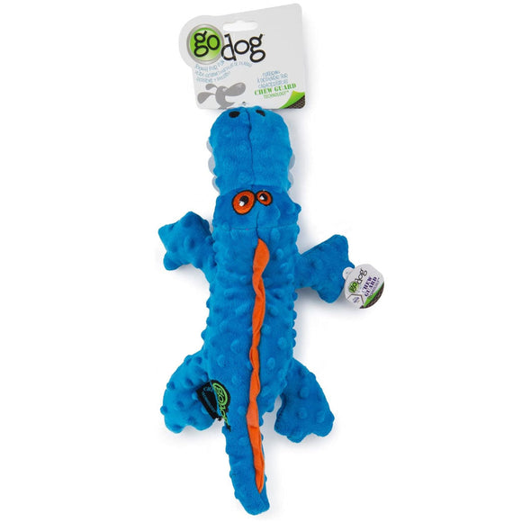 GoDog Gators Chew Guard Squeaky Plush Dog Toy Blue Large - Dog Toys 1
