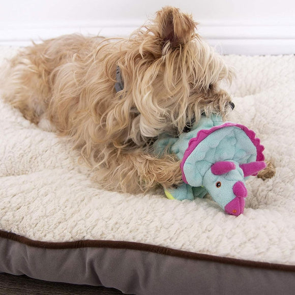 GoDog Teal Dinos Frills Chew Guard Squeaky Plush Dog Toy Small - Dog Toys 8