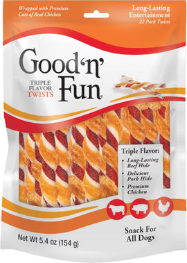 Good ’N’ Fun Triple Flavor Twists Dog Treats Beef Pork & Chicken 22-count - Dog Treats 1