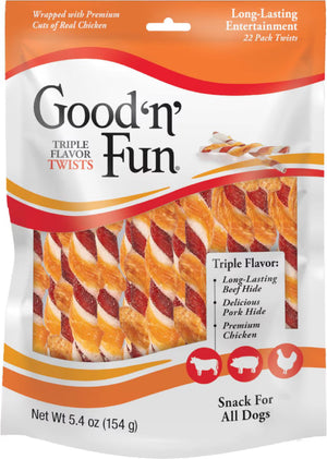 Good ’N’ Fun Triple Flavor Twists Dog Treats Beef Pork & Chicken 22-count - Dog Treats 1
