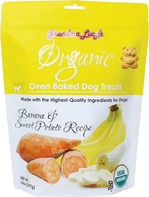 Grandma Lucy’s Organic Oven Baked Banana & Sweet Potato Treats For Dogs (14 oz) - Dog Treats 1
