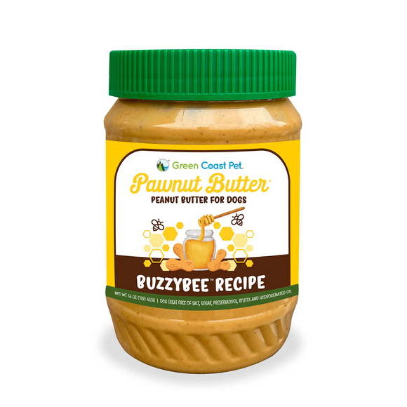 Green Coast Pet Pawnut Butter BuzzyBee Peanut Butter with Real Honey for Dogs - 1-lb jar - Soft & Chewy Dog Treats 1