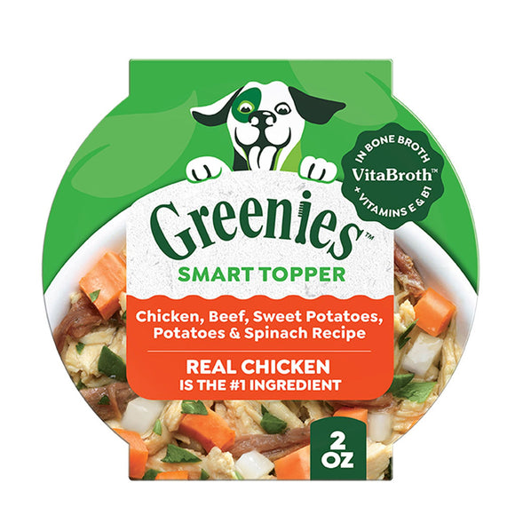 Greenies Smart Topper Chicken Beef Sweet Potatoes Potatoes & Spinach Recipe for Dogs 2-oz case of 10 - Dog Food Toppers