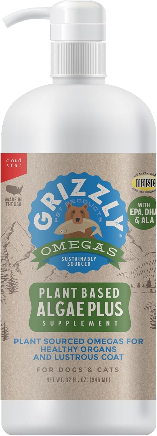 Grizzly Algal Plus Plant Based Omega Fatty Acid Supplement for Dogs & Cats - 32 ounce - Dog & Cat Supplements &
