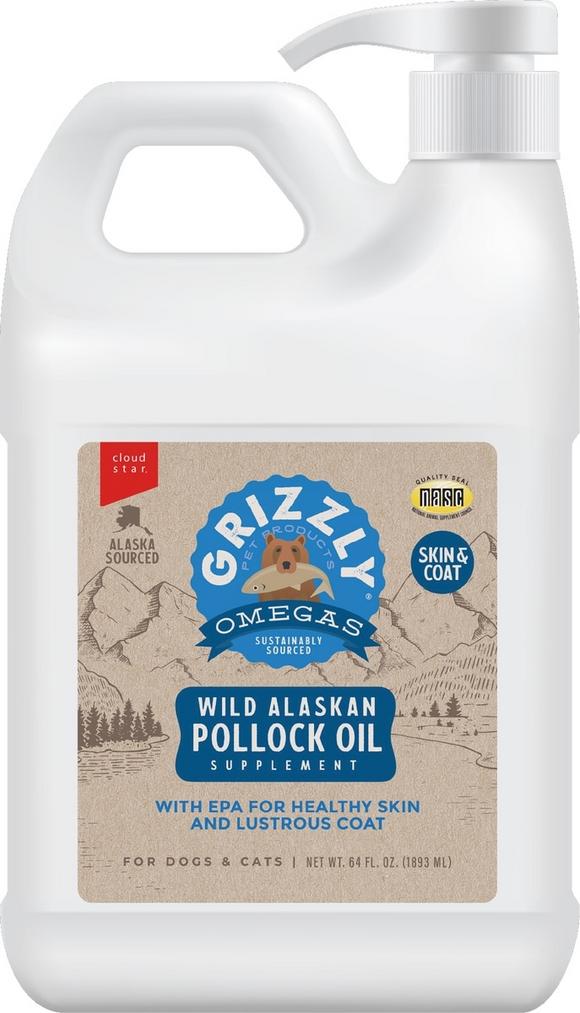 Grizzly Wild Alaskan Pollock Oil Supplement for Dogs & Cats - 64 ounce - Dog Supplements & Vitamins 10