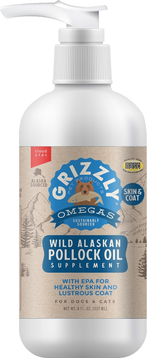 Grizzly Wild Alaskan Pollock Oil Supplement for Dogs & Cats - 8 ounce - Dog Supplements & Vitamins 8