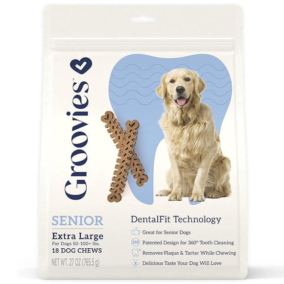 Groovies Senior Dental Chews for Extra Large Dogs 51-100+ lbs - 18 chews - Dog Treats 9