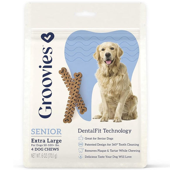 Groovies Senior Dental Chews for Extra Large Dogs 51-100+ lbs - 4 chews - Dog Treats 10