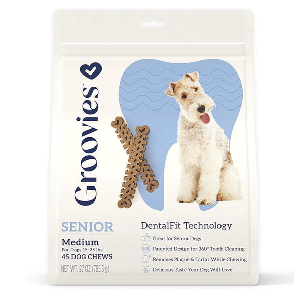 Groovies Senior Dental Chews for Medium Dogs 15-25 lb - 45 chews - Dog Treats 9