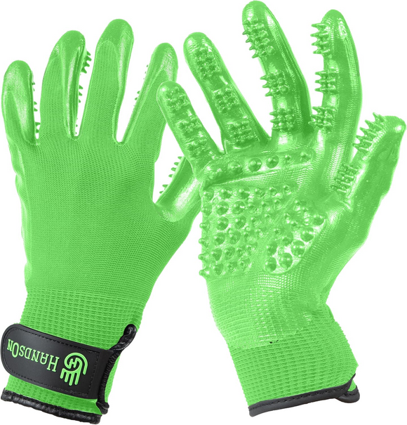 HandsOn Bathing & Grooming Gloves for Cats Dogs & Horses - Green / Small - Gloves 6