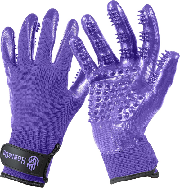 HandsOn Bathing & Grooming Gloves for Cats Dogs & Horses - Purple / Small - Gloves 7