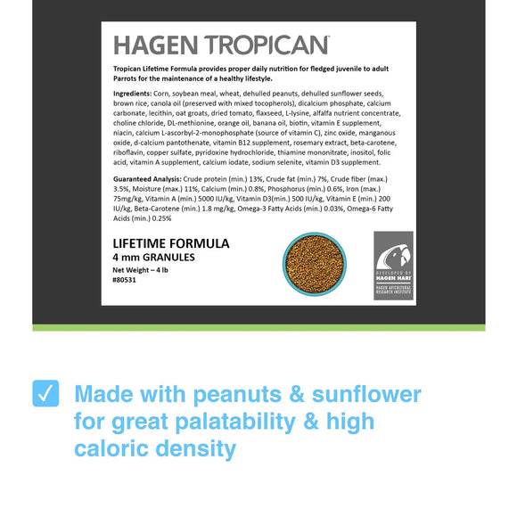 Hari Tropican Lifetime Formula Granules for Parrots - Bird Food 3