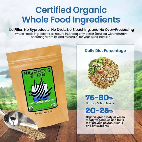 Harrison’s Bird Foods Adult Lifetime Super Fine Organic Pellet Food for Small Birds 1-lb - Bird Food 5