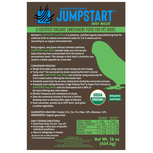 Harrison’s Bird Foods Jumpstart Grey Millet Bird Food 16-oz - Bird Food 3