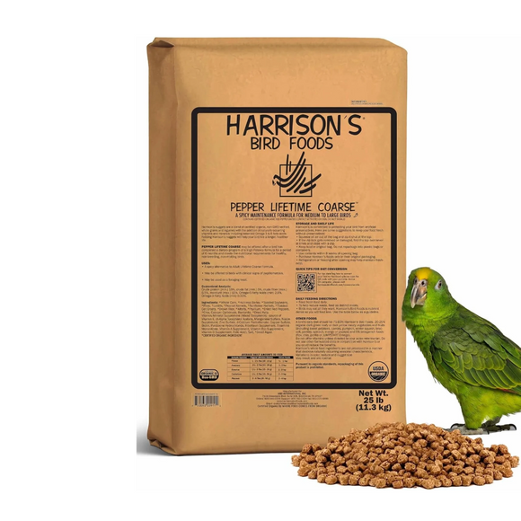 Harrison’s Bird Foods Pepper Lifetime Coarse Organic Pellet Bird Food for Medium to Large Birds - 25 lb - Bird Food 9