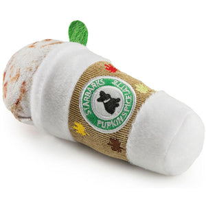 Dog toy resembling a pumpkin with a brand label on a white background