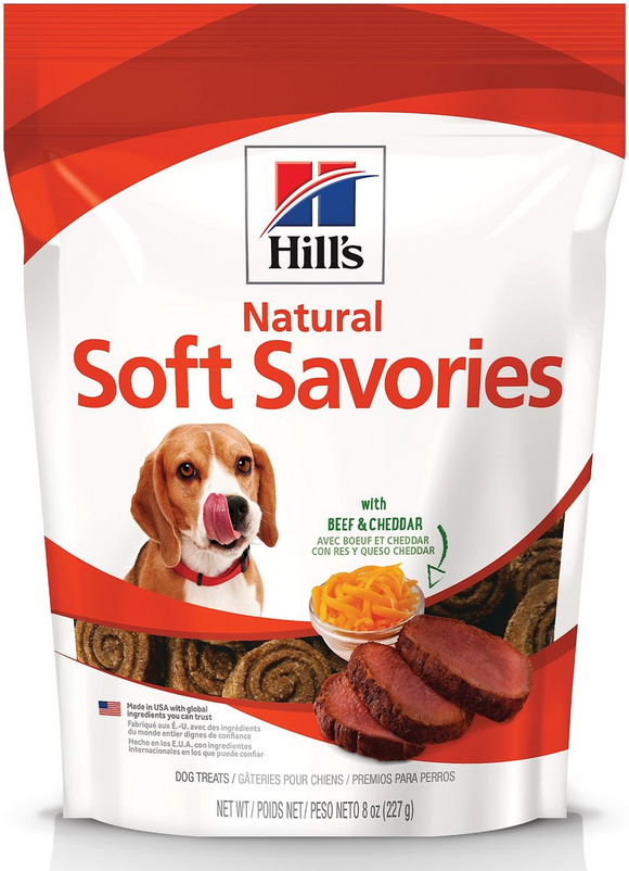 Hill’s Natural Soft Savories Dog Treats (8 oz) - Beef & Cheddar Recipe - Soft & Chewy Dog Treats 8
