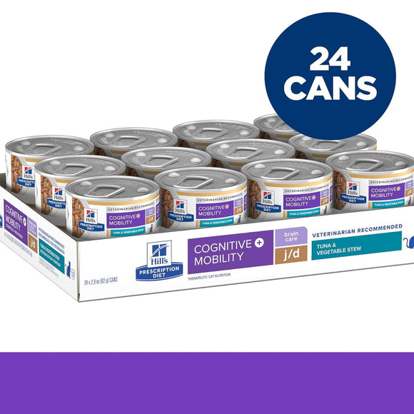 Hill’s Prescription Diet Cognitive + Mobility Brain Care + j/d Tuna & Vegetable Stew Wet Food For Cat (2.9 oz x 24 cans)