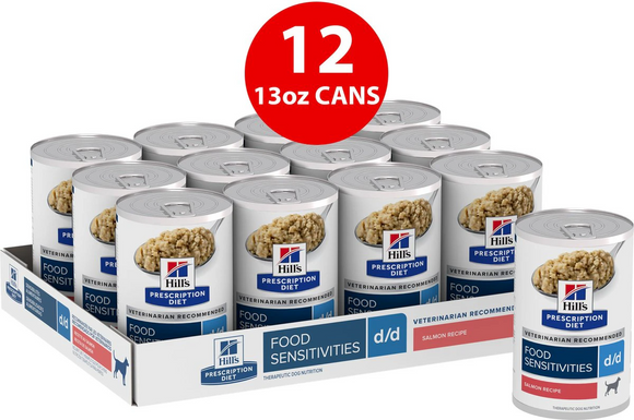 Hill’s Prescription Diet d/d Food Sensitivities Salmon Formula Canned Dog Food (13 oz x 12 cans) - Prescription Dog