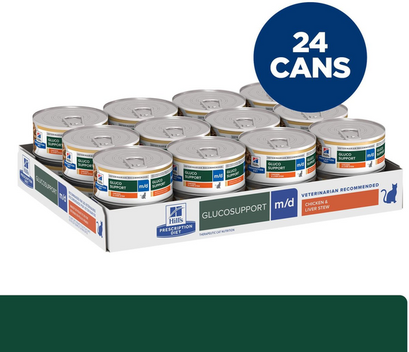 Hill’s Prescription Diet m/d GlucoSupport Chicken & Liver Stew Canned Cat Food (2.9 oz x 24 cans) - Prescription Cat