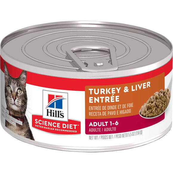 Hill's Science Diet Adult Canned Cat Food, Turkey & Liver Entrée, 5.5 oz, 24 Pack wet cat food