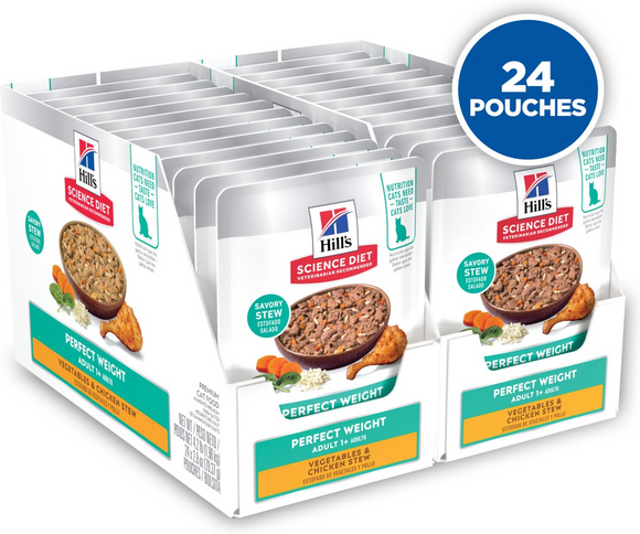 Hill’s Science Diet Adult Perfect Weight Vegetables & Chicken Stew Recipe Wet Food For Cats (2.8 oz x 24 pouches) - Wet