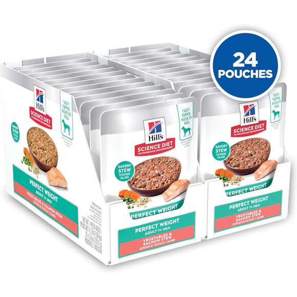 Hill's Science Diet Adult Perfect Weight Vegetables & Salmon Stew Wet Dog Food (2.8 oz x 24 pouches)