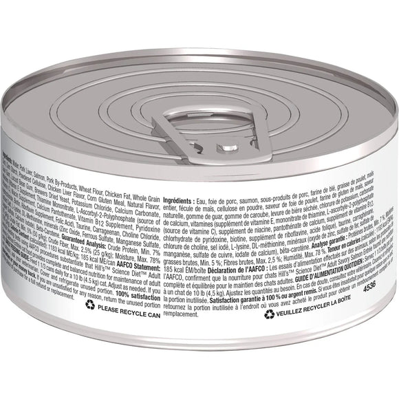 Hill's Science Diet Adult Canned Cat Food, Savory Salmon Entrée, 5.5 oz, 24 Pack wet cat food