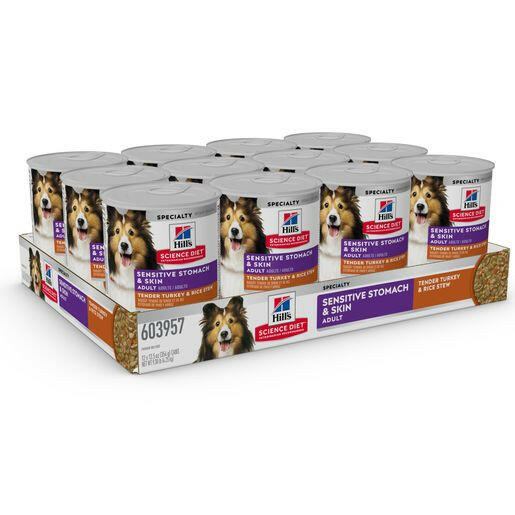 Hill’s Science Diet Adult Sensitive Stomach & Skin Tender Turkey & Rice Stew Canned Dog (12.5 oz x 12 cans) - Wet Dog