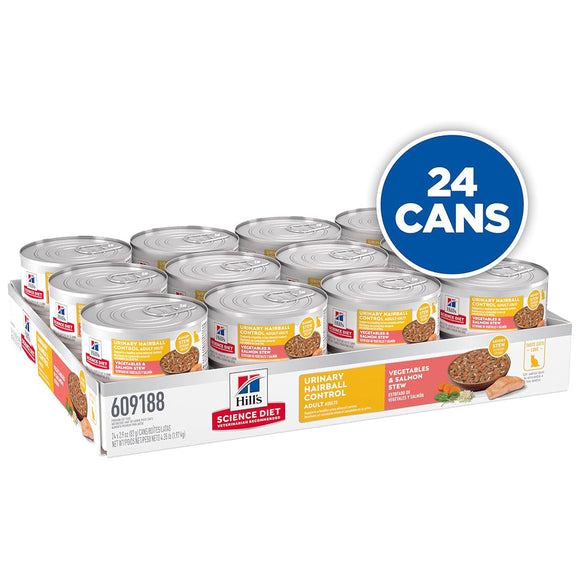 Hill's Science Diet Adult Urinary & Hairball Control Vegetables & Salmon Stew Recipe Wet Cat Food (2.9oz x 24 cans)
