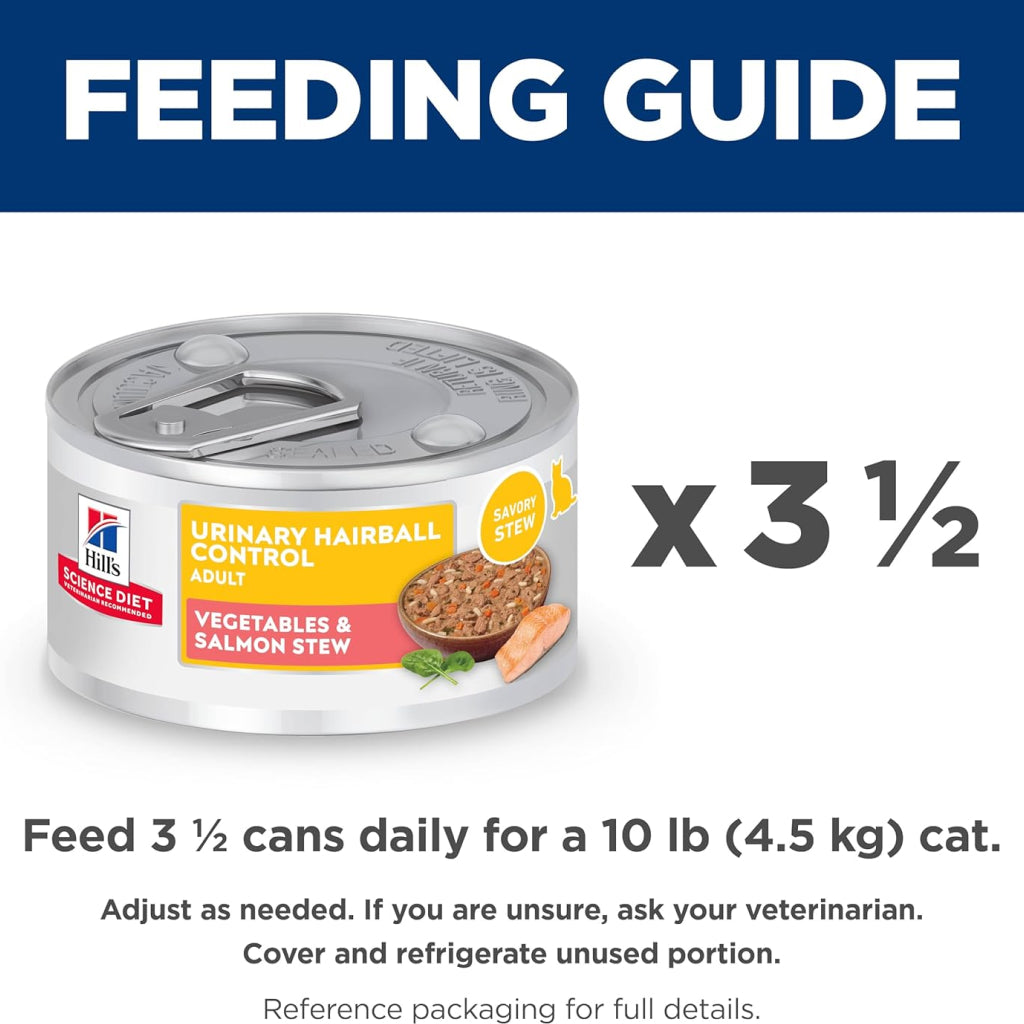Hill's Science Diet Adult Urinary Hairball Control Vegetable & Salmon Stew Wet Cat Food, 2.9 oz, Case of 24