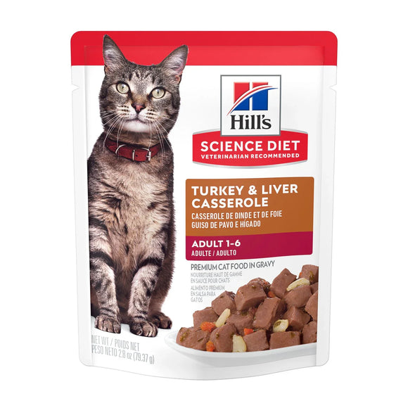Hill's Science Diet Adult Canned Cat Food, Turkey & Liver, 2.8 oz pouch, 24 pk