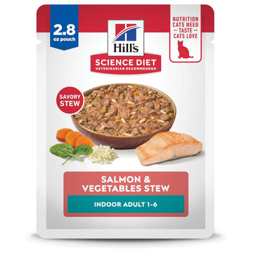 Hill's Science Diet Indoor Adult Salmon & Vegetables Stew Wet Food For Cats (2.8 oz x 24 pouches)