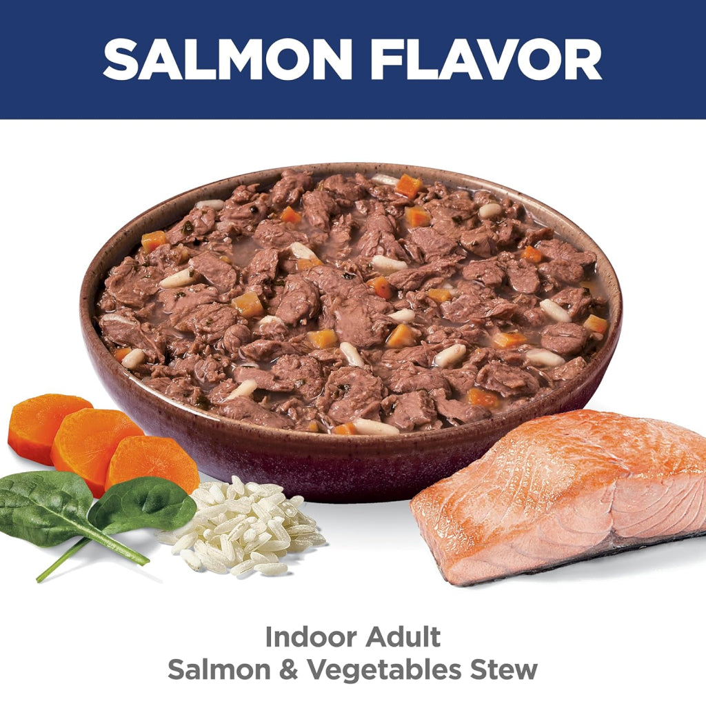 indoor wet cat food Hill's Science Diet Adult Indoor Salmon & Vegetables Stew Wet Cat Food, 2.8 oz, Case of 24