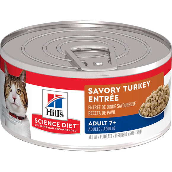 Hill's Science Diet Senior 7+ Canned Cat Food, Savory Turkey Entrée, 5.5 oz, 24 Pack wet cat food