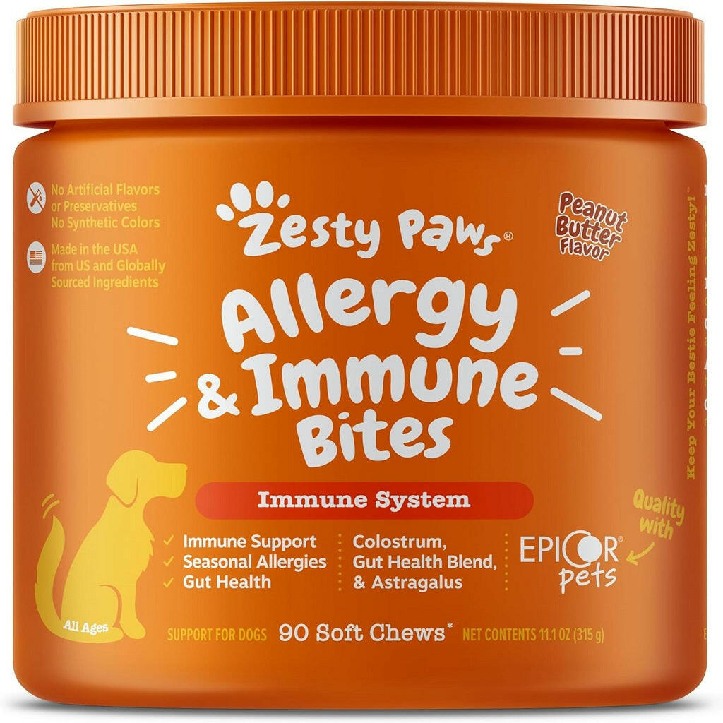 Zesty Paws Allergy & Immune Bites Peanut Butter Flavored Chews for Dogs (90ct)