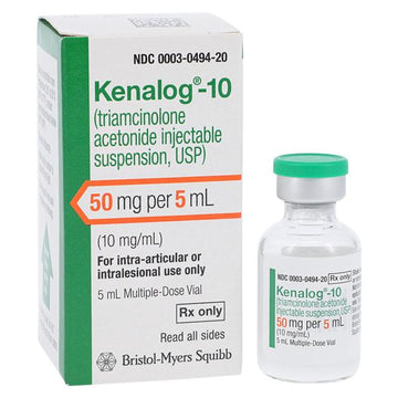 Kenalog-10 packaging and vial on a white background