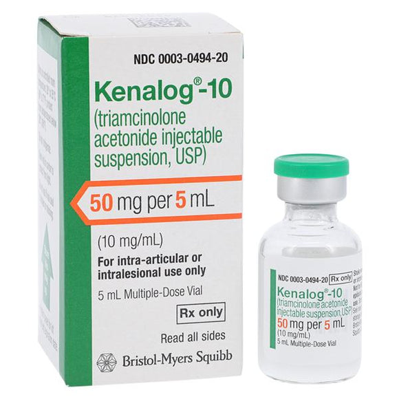 Kenalog-10 packaging and vial on a white background