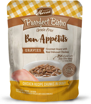 Merrick Purrfect Bistro Grain Free Bon Appetits Gravies Adult Wet Cat Food, Chicken Recipe Chunks in Gravy (3 oz x 24 pouches)