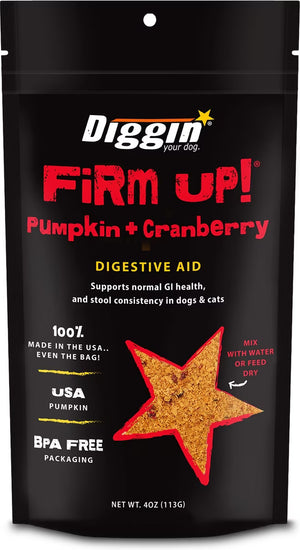 Diggin Your Dog Firm Up Pumpkin Plus Cranberry Digestive Aid for Dogs & Cats, 4-oz