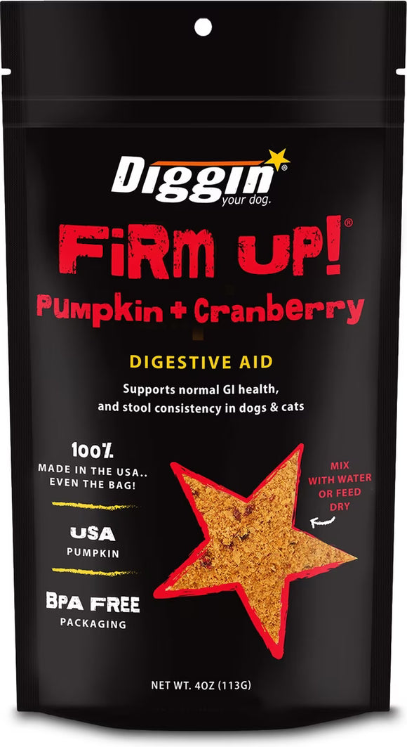 Diggin Your Dog Firm Up Pumpkin Plus Cranberry Digestive Aid for Dogs & Cats, 4-oz