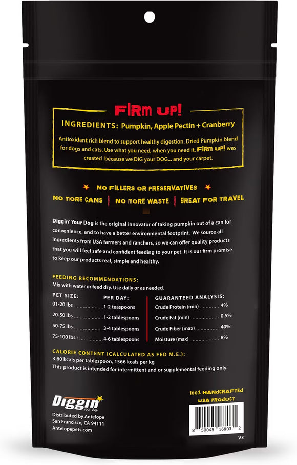 Diggin Your Dog Firm Up Pumpkin Plus Cranberry Digestive Aid for Dogs & Cats, 4-oz