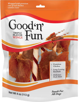 Good 'N' Fun Triple Flavor Wings Dog Treats, Chicken, Pork & Rawhide (4 oz)