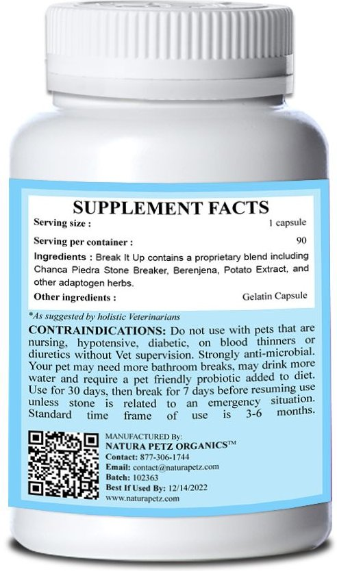 Natura Petz Organics Break It Up! Herbal Kidney & Bladder Stone Support for Dogs